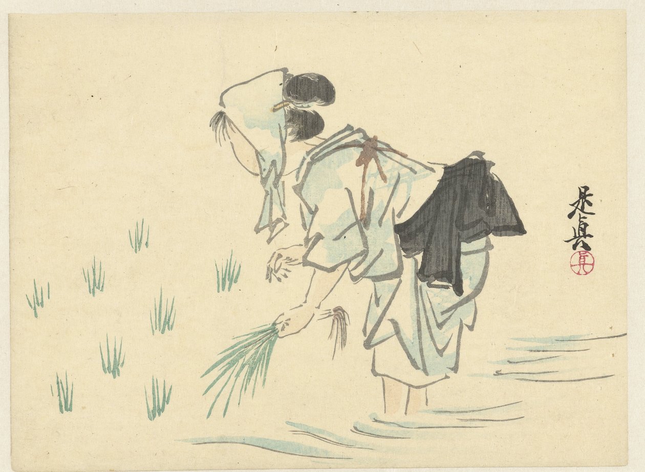Rijstplantende vrouw door Shibata Zeshin
