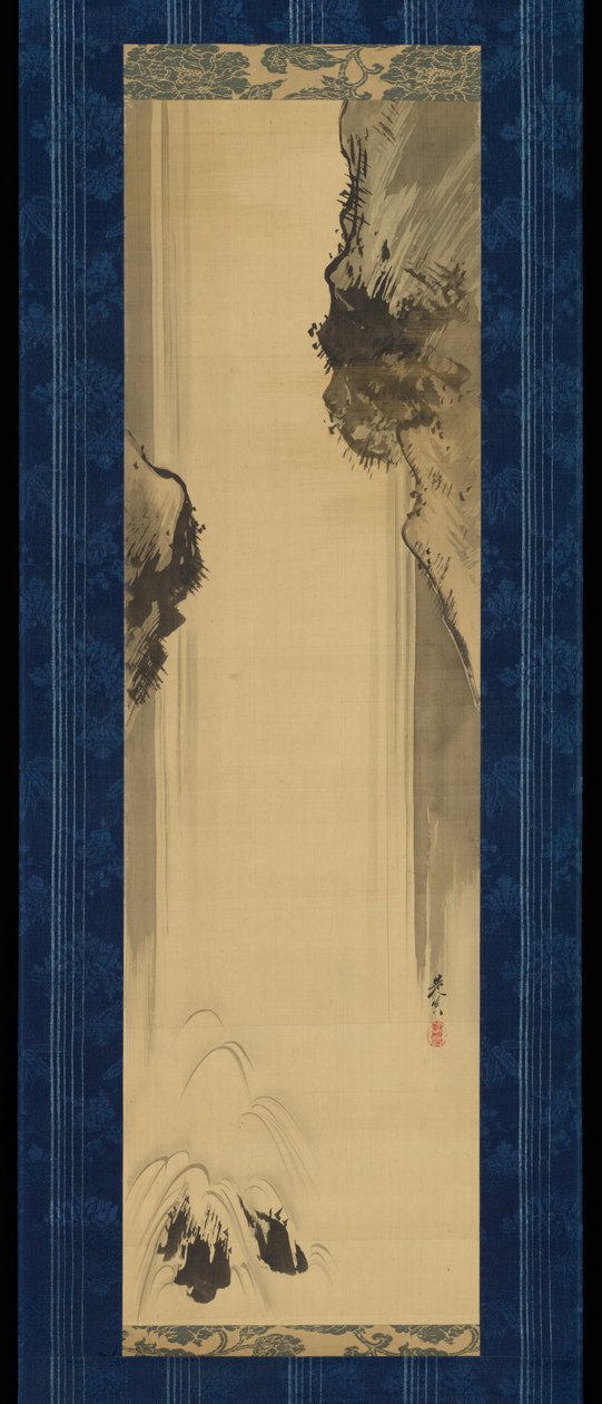 Felsen und Wasserfall door Shibata Zeshin