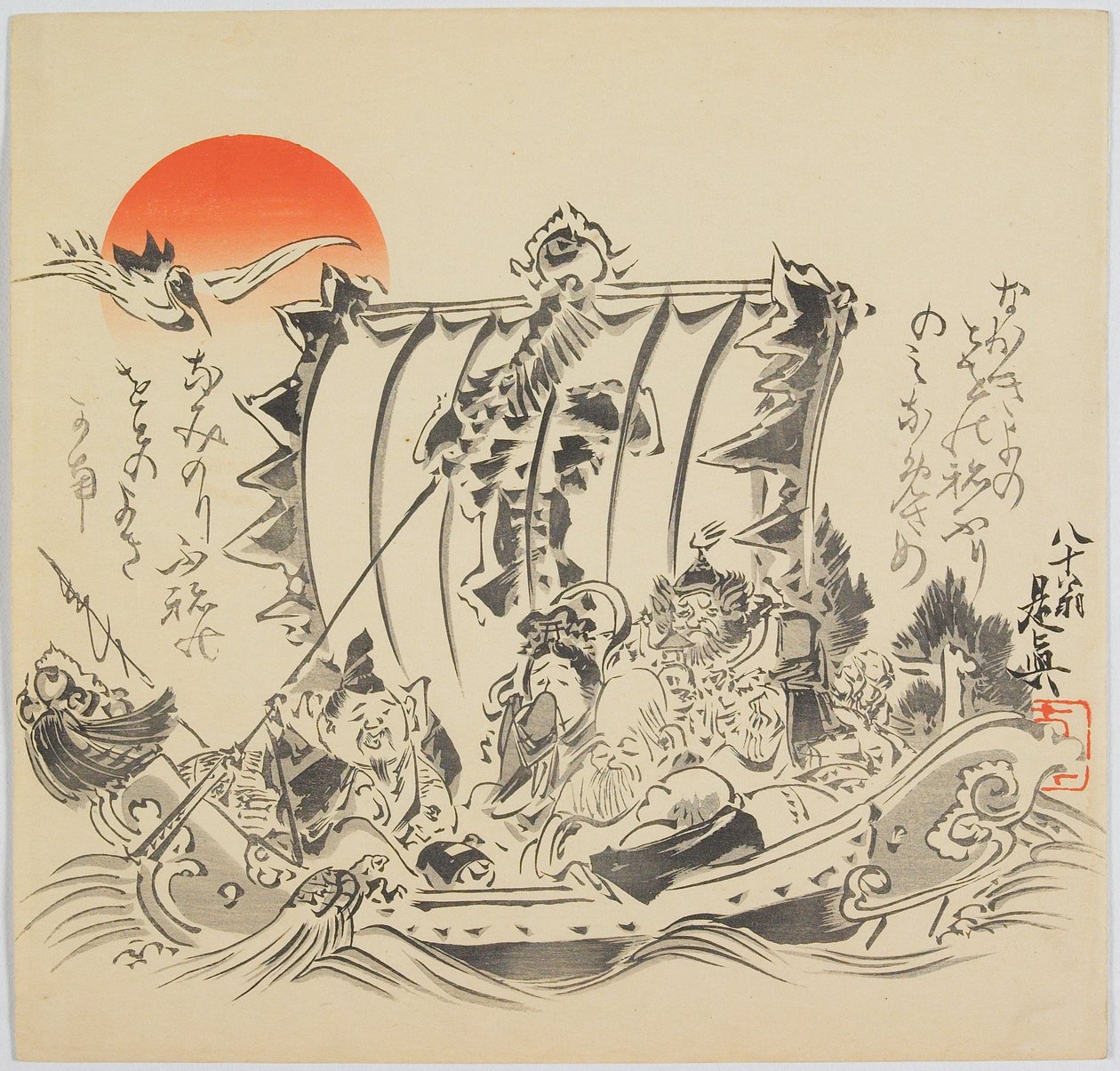 De zeven geluksgoden in het schatschip door Shibata Zeshin