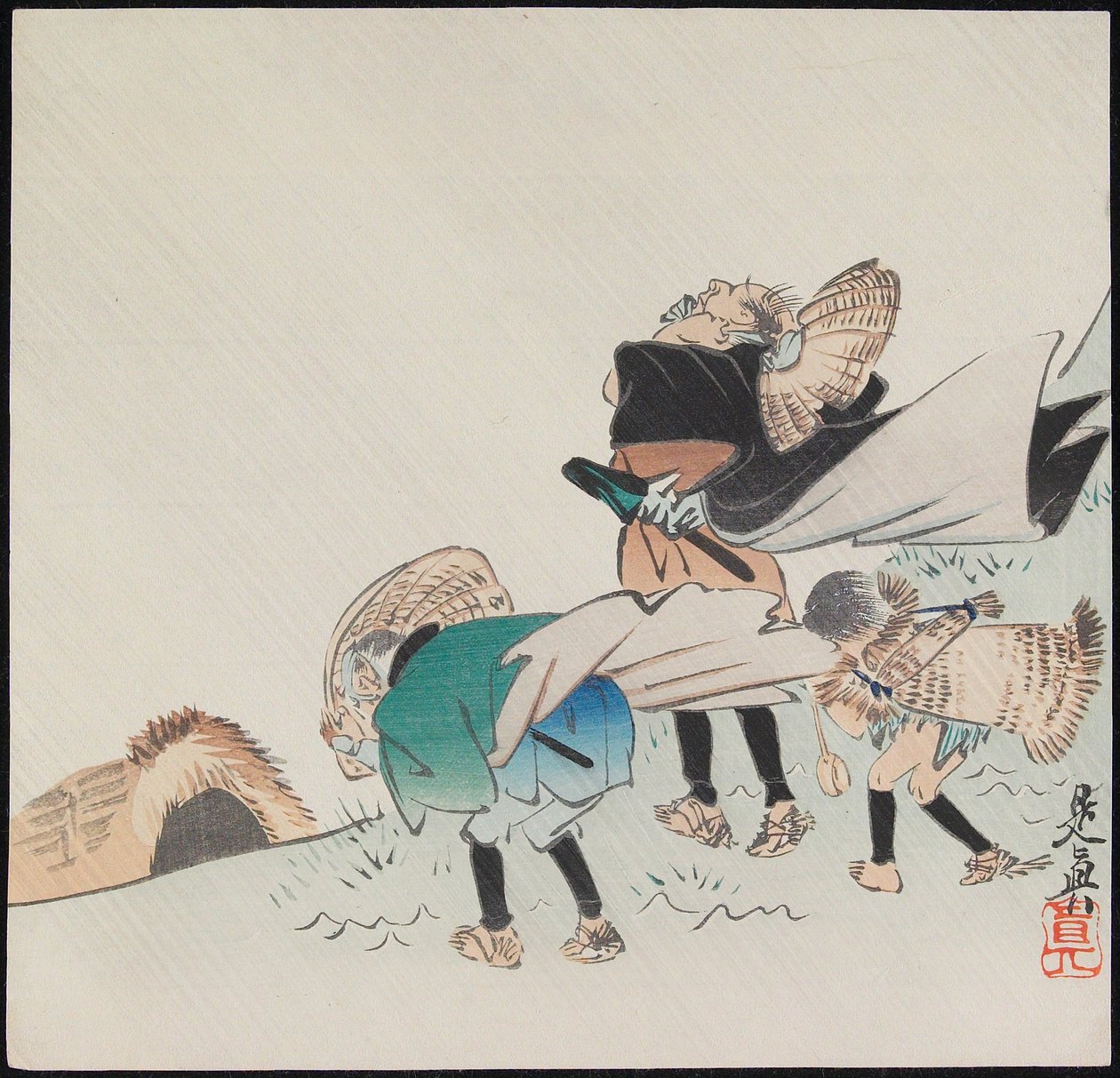 Reizigers in een storm door Shibata Zeshin