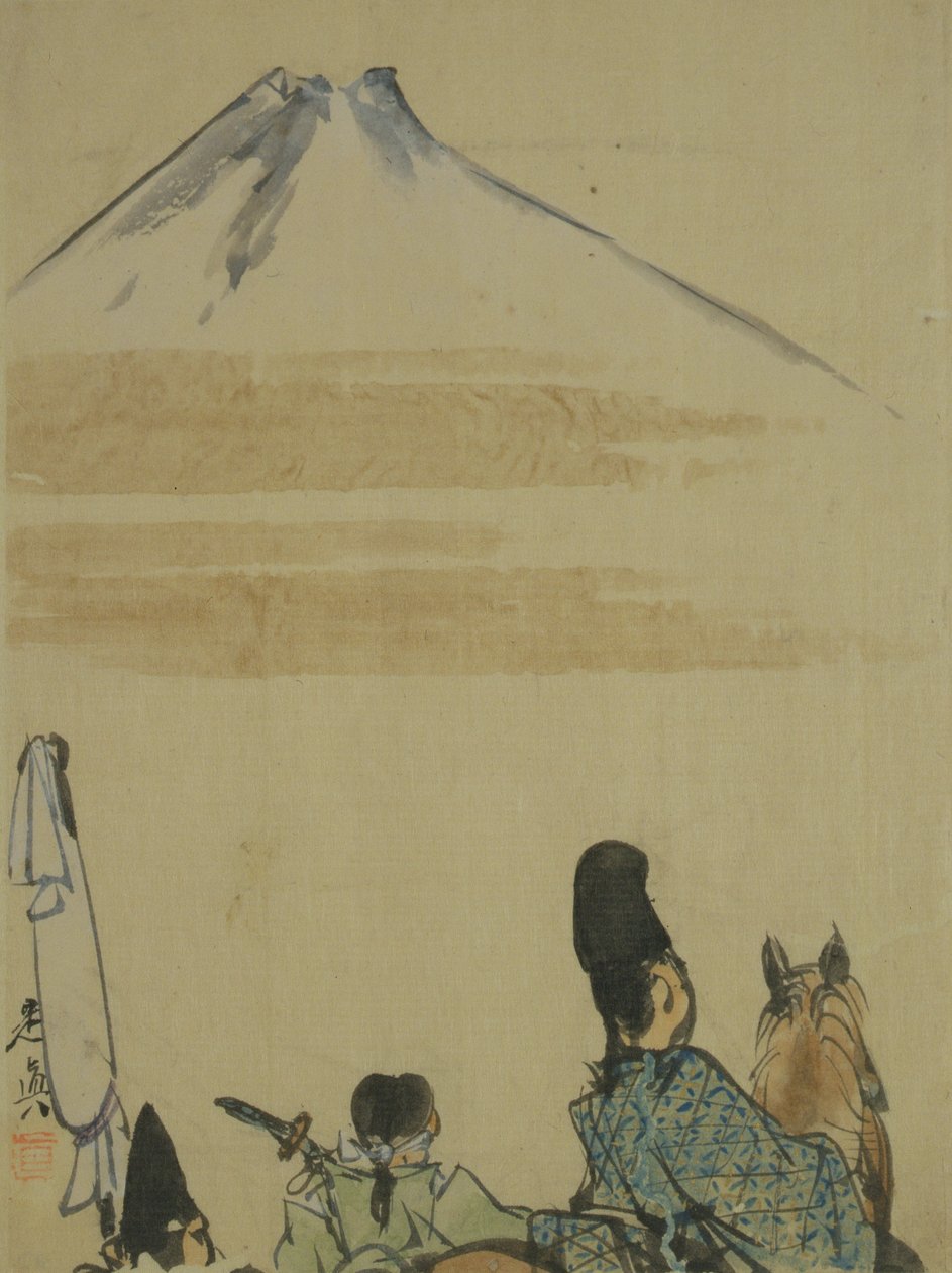 Reizigers bij de berg Fujiyama door Shibata Zeshin