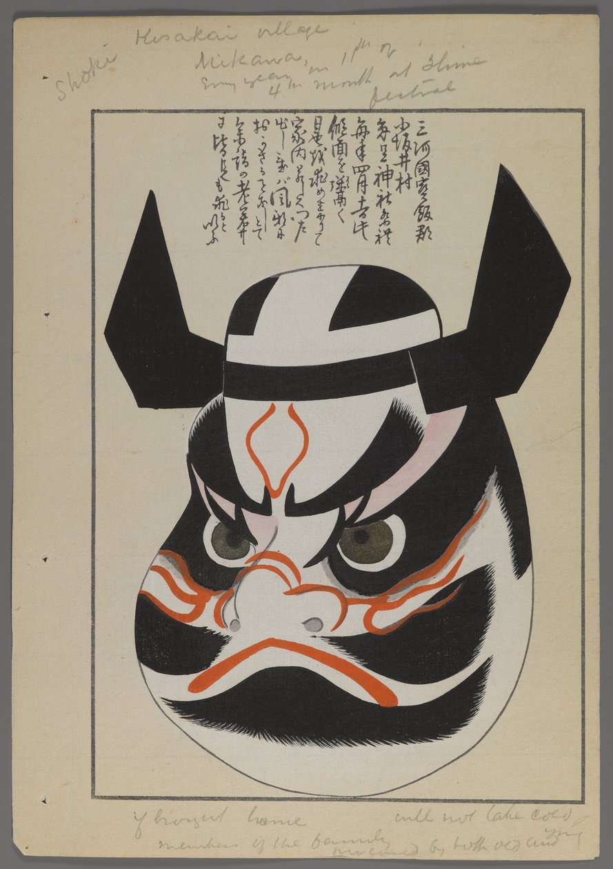 Japanse speelgoed, uit Unai no tomo (Vrienden van een kind) door Shimizu Seifu, 1891-1923. Krijgersmasker. door Shimizu Seifu
