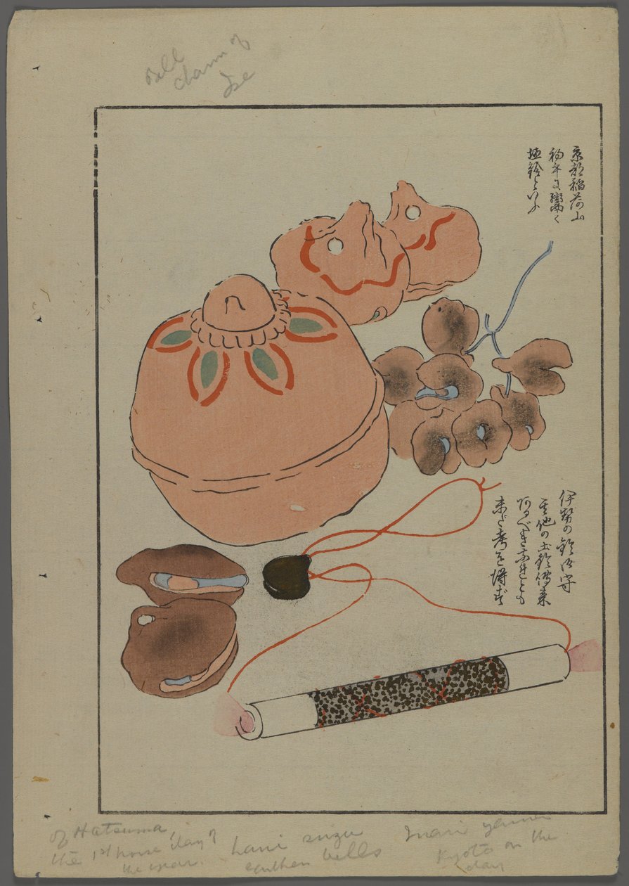 Japanse speelgoed, uit Unai no tomo (Vrienden van een kind) door Shimizu Seifu, 1891-1923. Bellen, rammelaars. door Shimizu Seifu