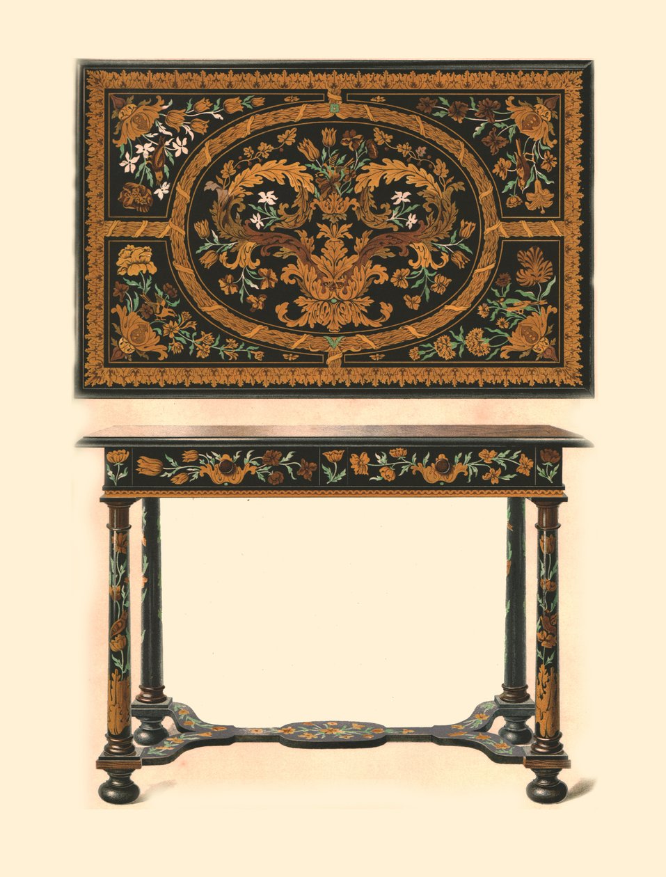 Tafel ingelegd met marqueterie, 1905 door Shirley Charles Llewellyn Slocombe