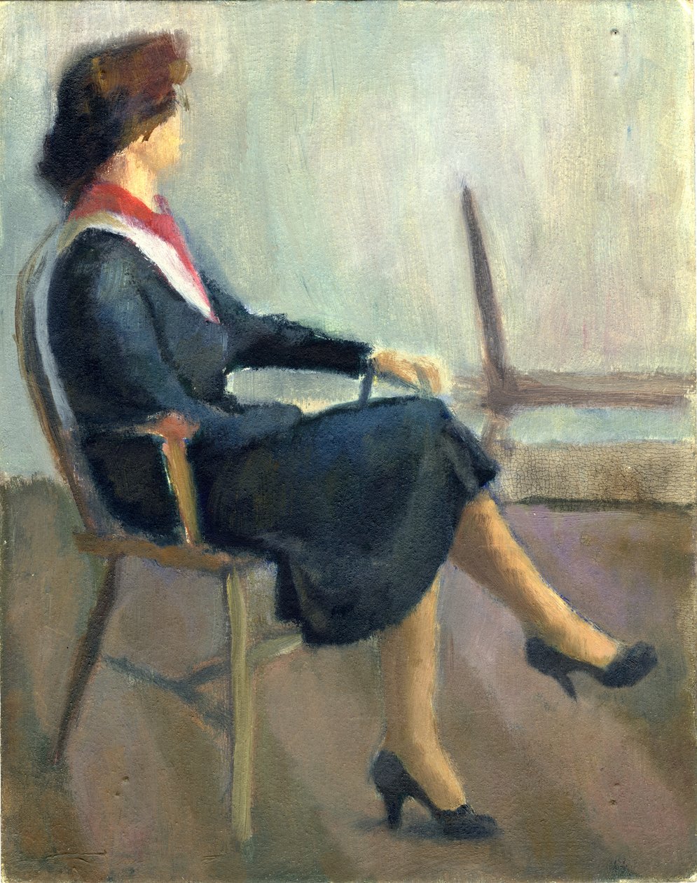 Zittende vrouw in marineblauw, 1952 door Shirley Markham