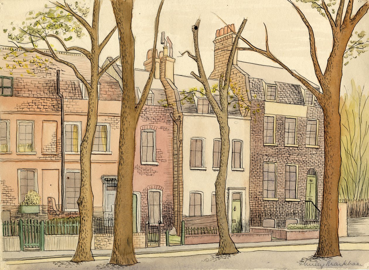 Straatscène met bomen, ca. 1950 door Shirley Markham