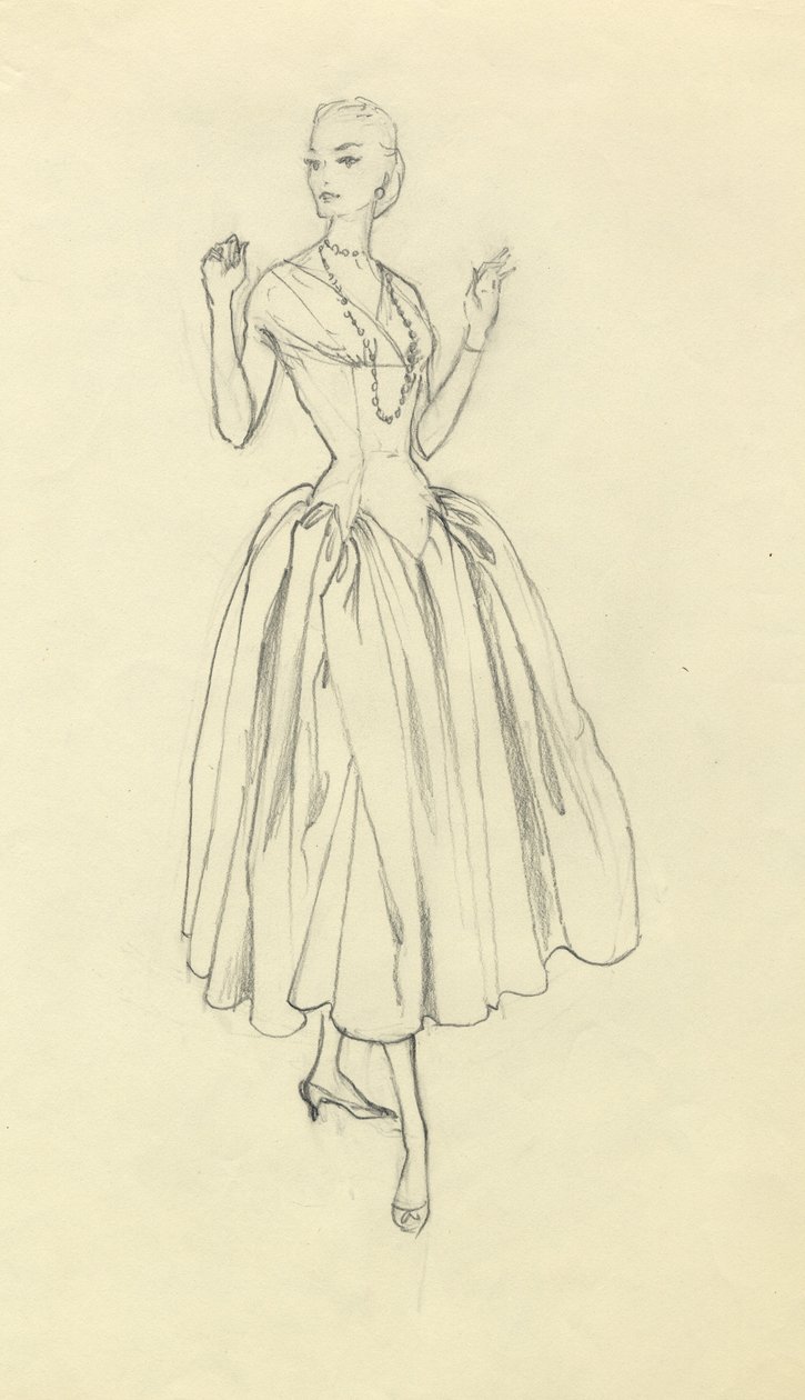 Vrouw in nauwsluitende jurk, ca. 1952 door Shirley Markham