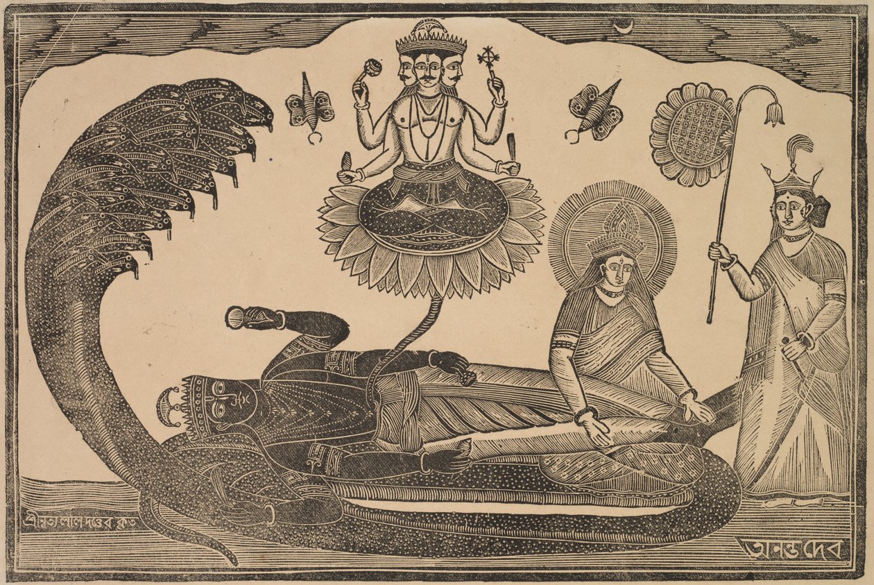 Anantasayan (Vishnu liggend op slang Ananta) door Shri Gobinda Chandra Roy