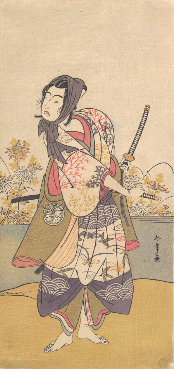 De derde Segawa Kikunojo in de rol van Soga no Goro Tokimune, 2e maand, 1785 door Shunsho