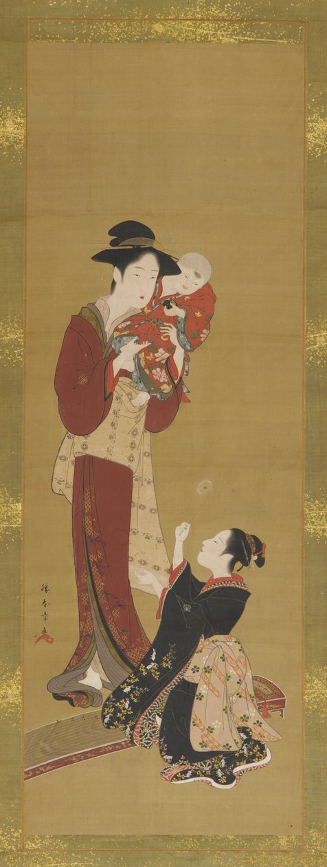 Vrouw, een baby en een jong meisje, 1726-1868 door Shunsho