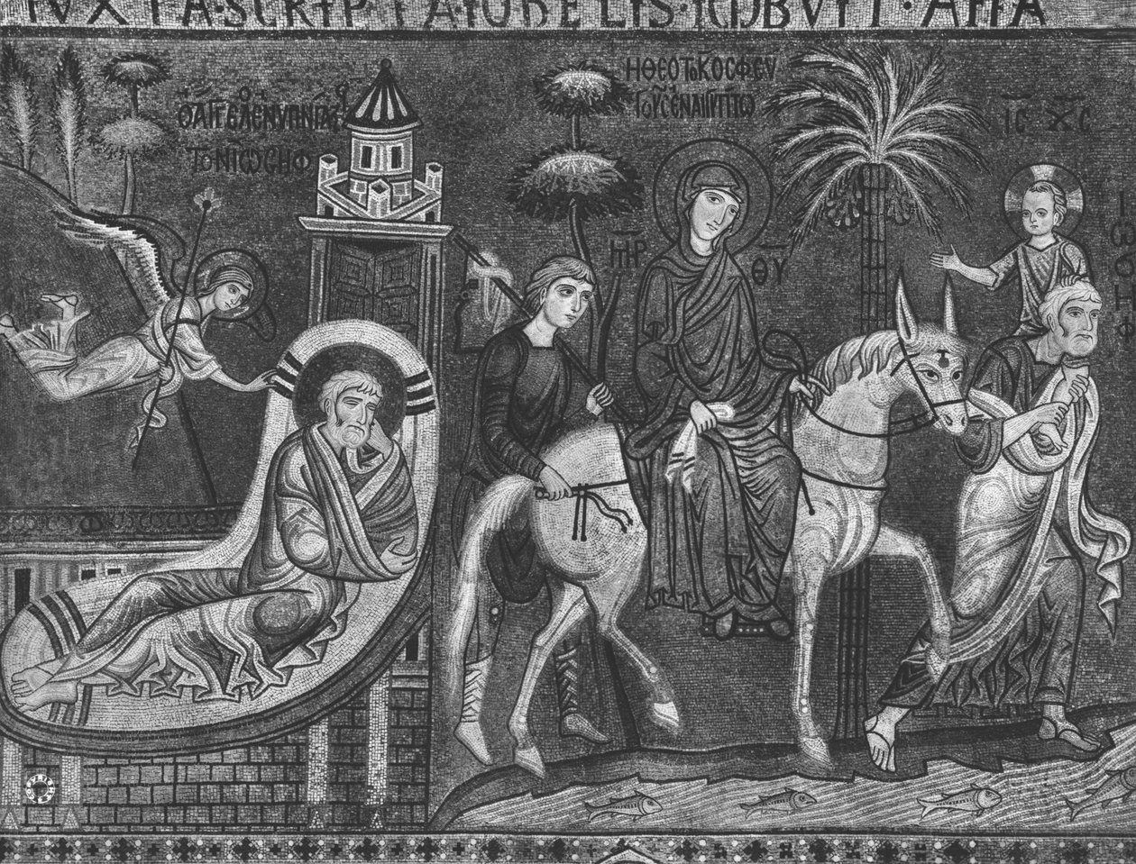 Droom van Jozef en vlucht naar Egypte door Sicilian School