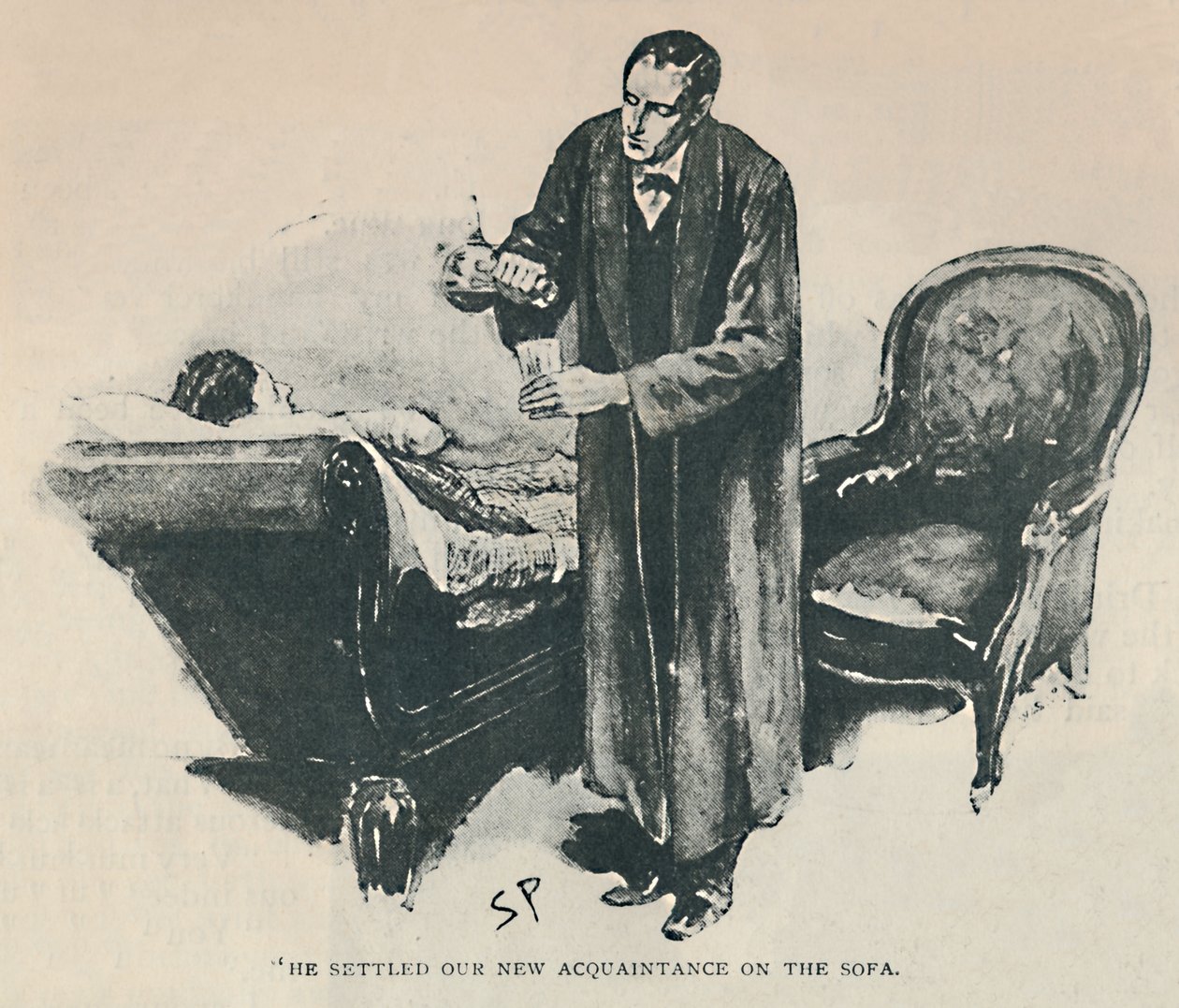 Hij zette onze nieuwe kennis op de bank, 1892 door Sidney Paget