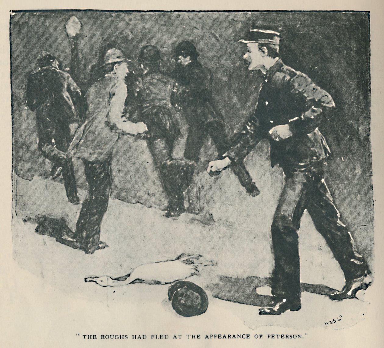 De ruwe mannen waren gevlucht bij de verschijning van Peterson, 1892 door Sidney Paget
