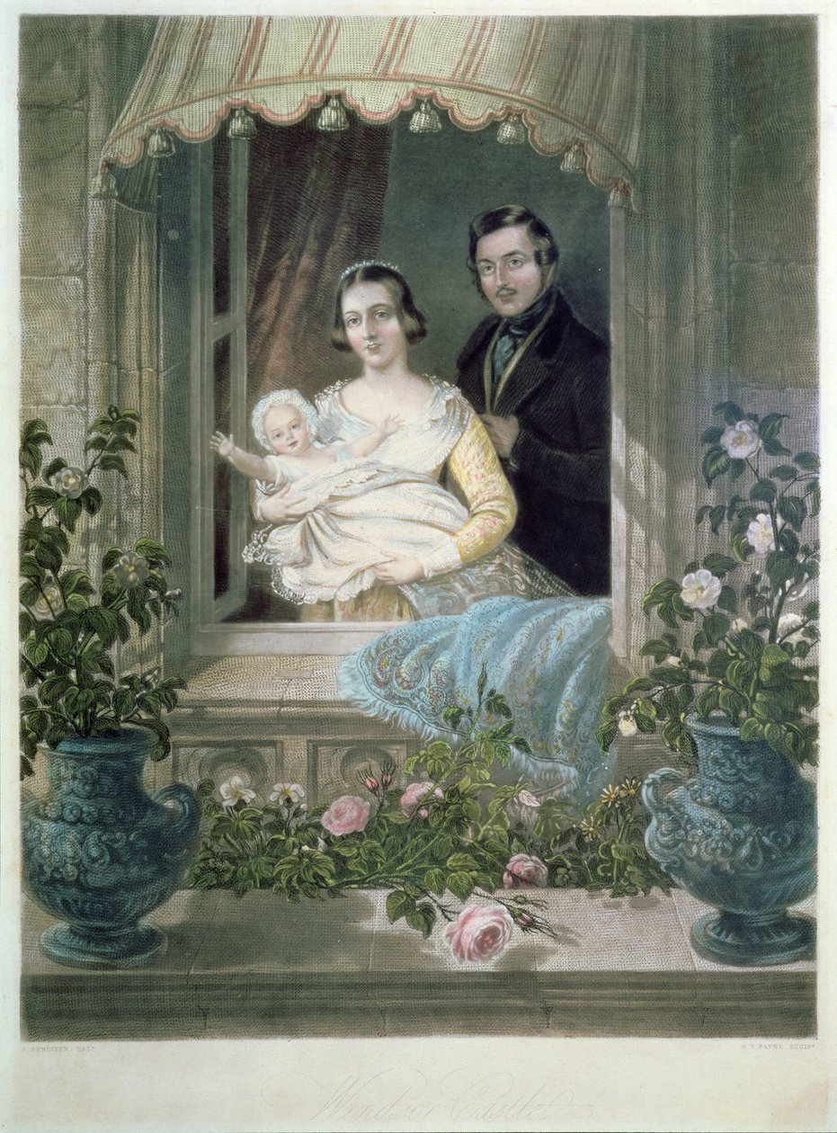 Koningin Victoria, Prins Albert en baby in Windsor Castle door Siegfried Detler Bendixen