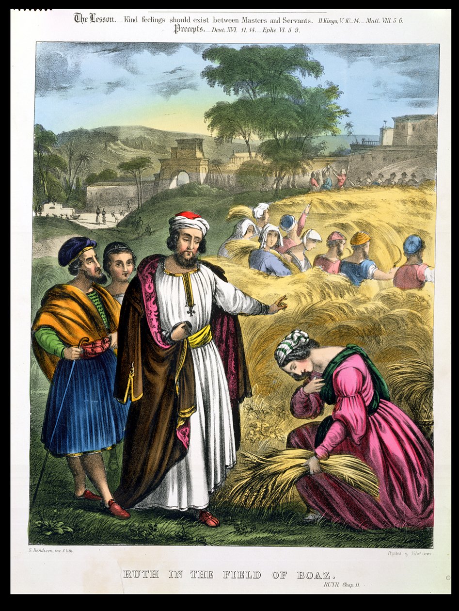 Ruth in het Veld van Boaz, uit een bijbel gedrukt door Edward Gover, 1870