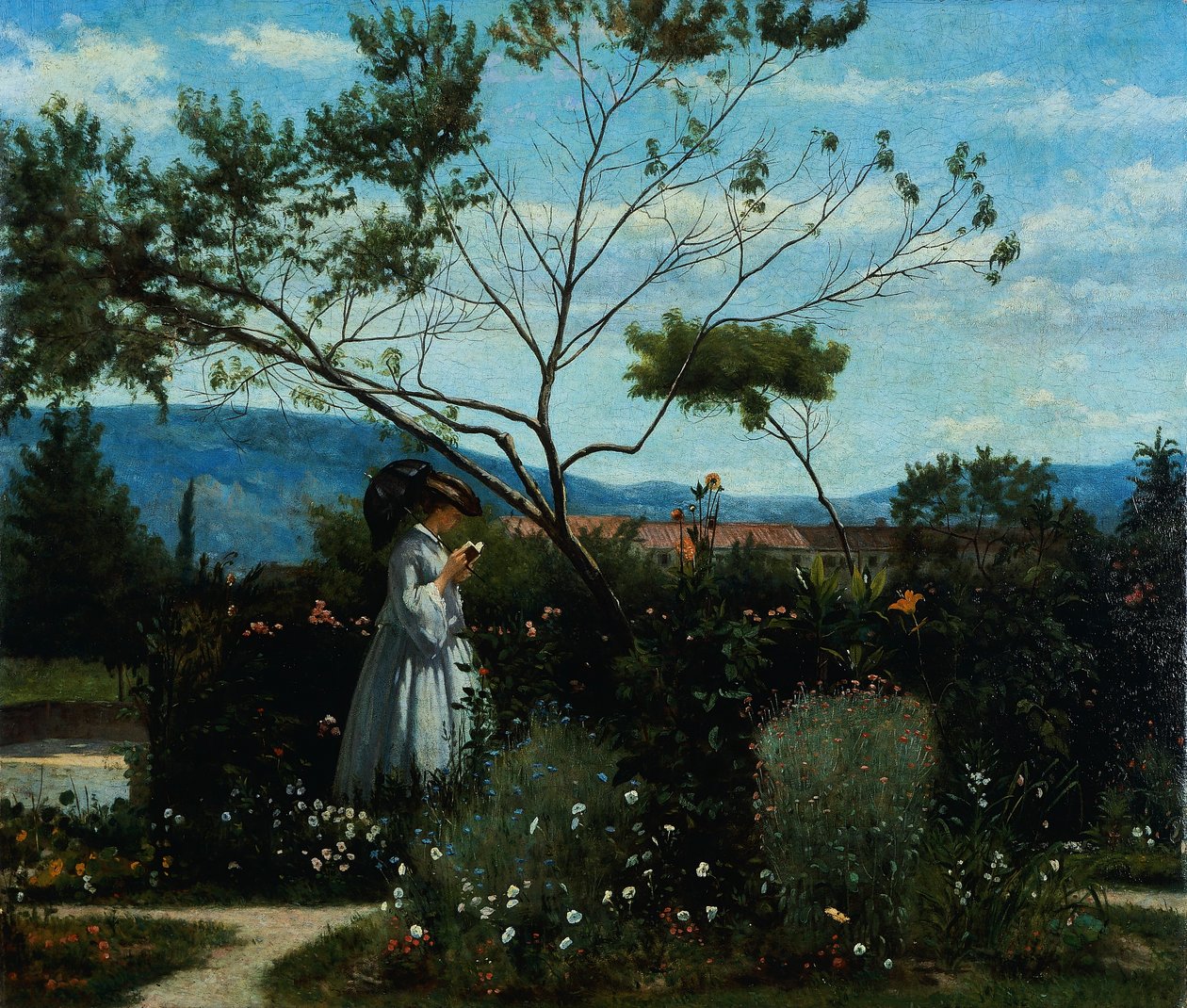 Tussen de bloemen in de tuin door Silvestro Lega