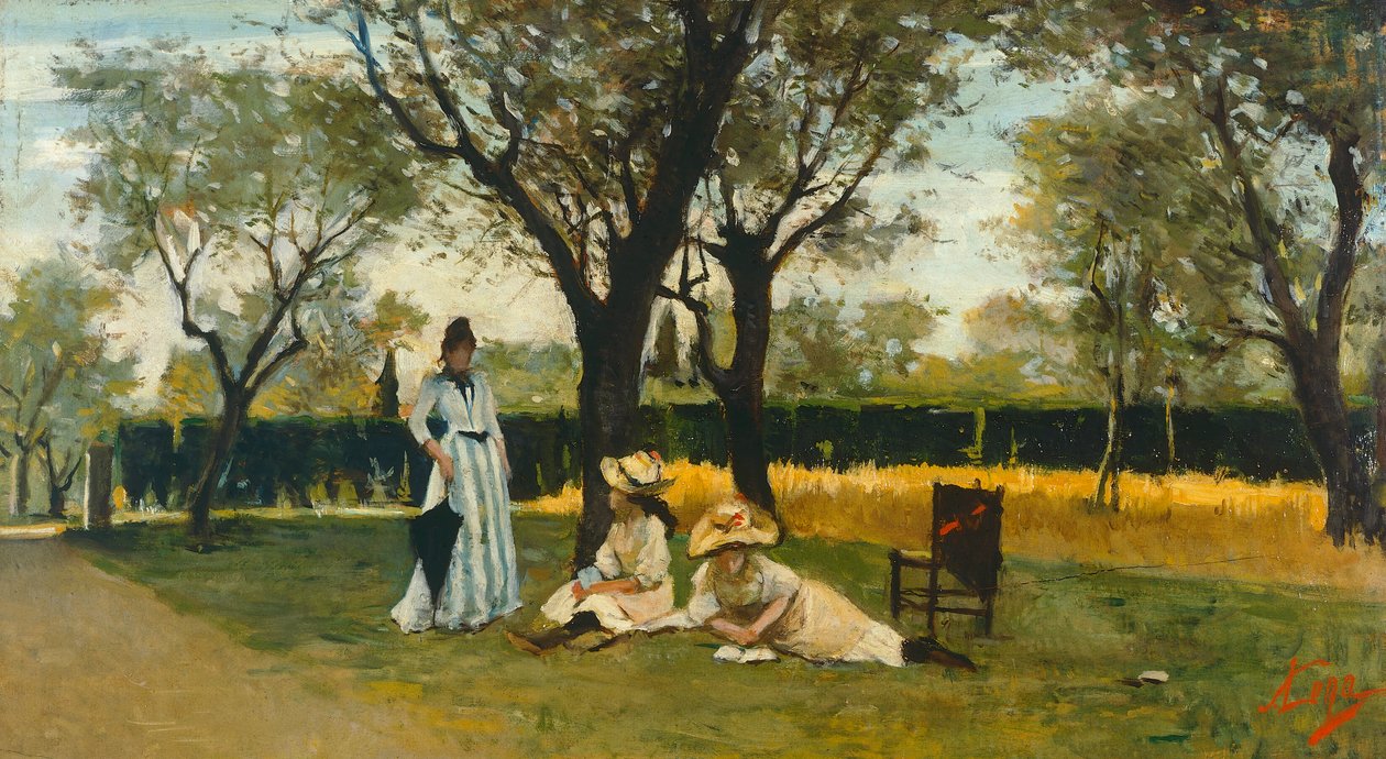 Bij villa van Poggio Piano door Silvestro Lega