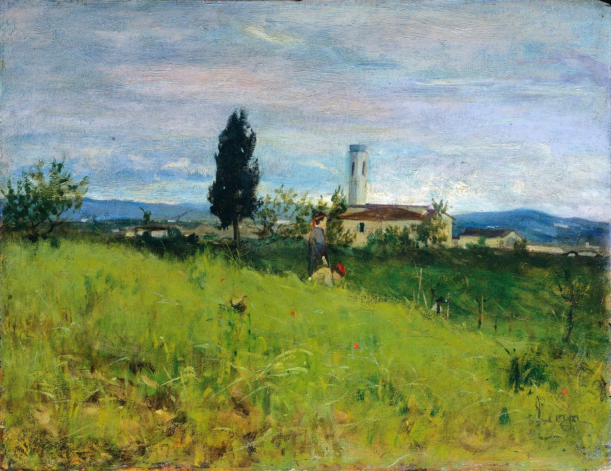 Kerk op het platteland door Silvestro Lega