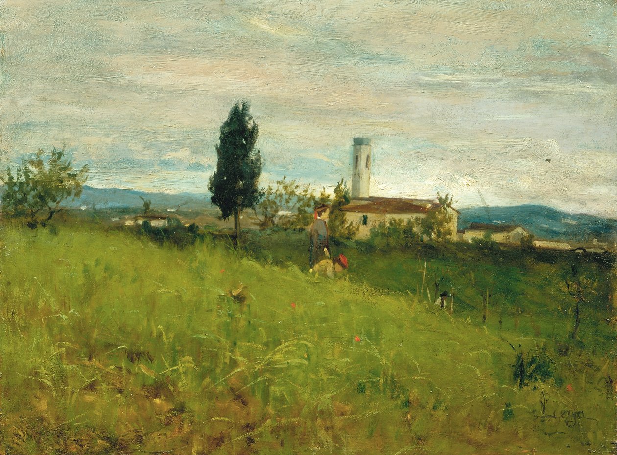 Kerkje op het platteland, ca. 1877 door Silvestro Lega
