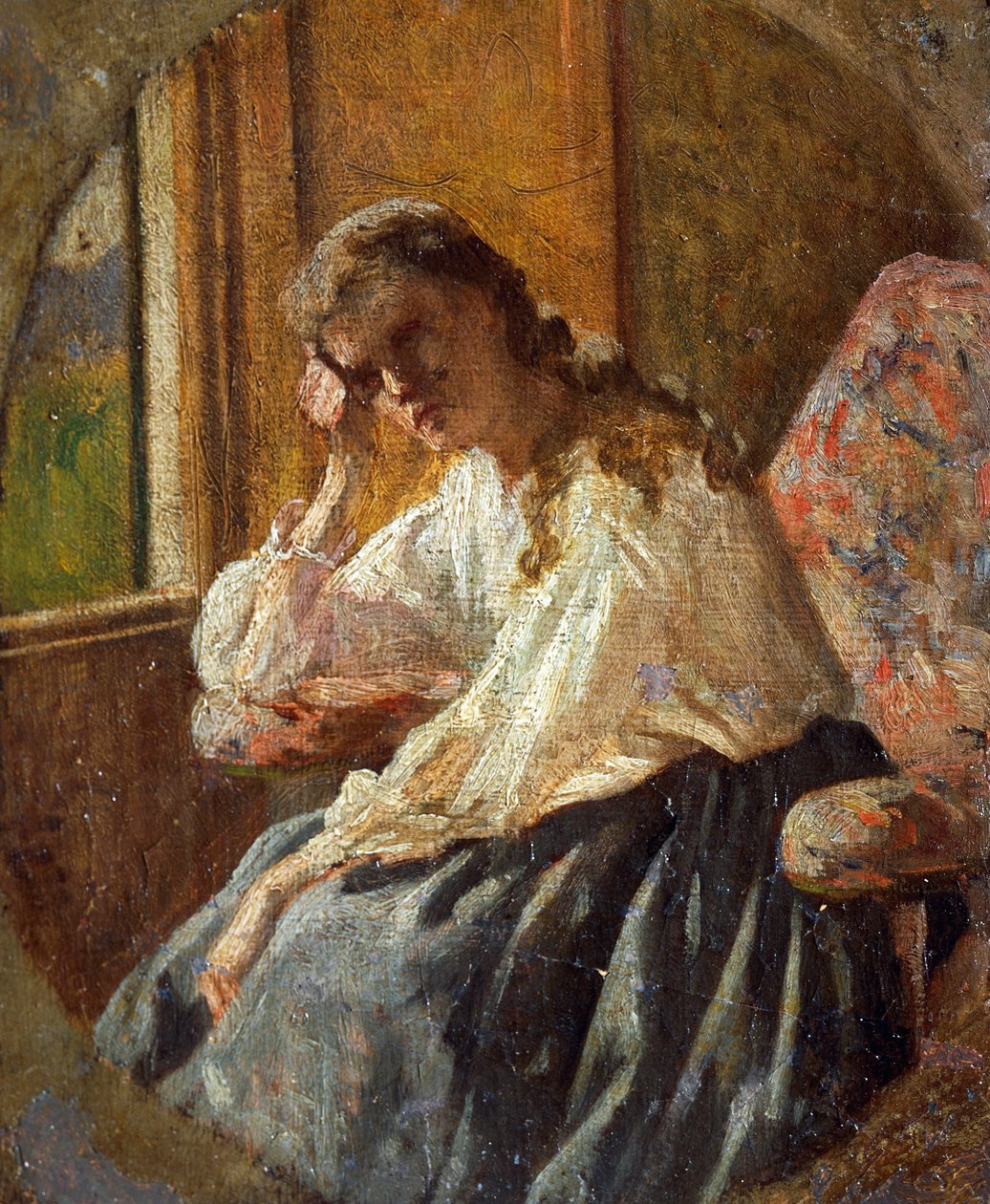 Studie van vrouwelijke figuur (detail van drieluik) door Silvestro Lega