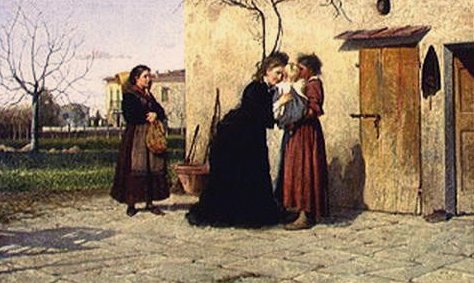 Bezoek aan het kleine meisje door Silvestro Lega