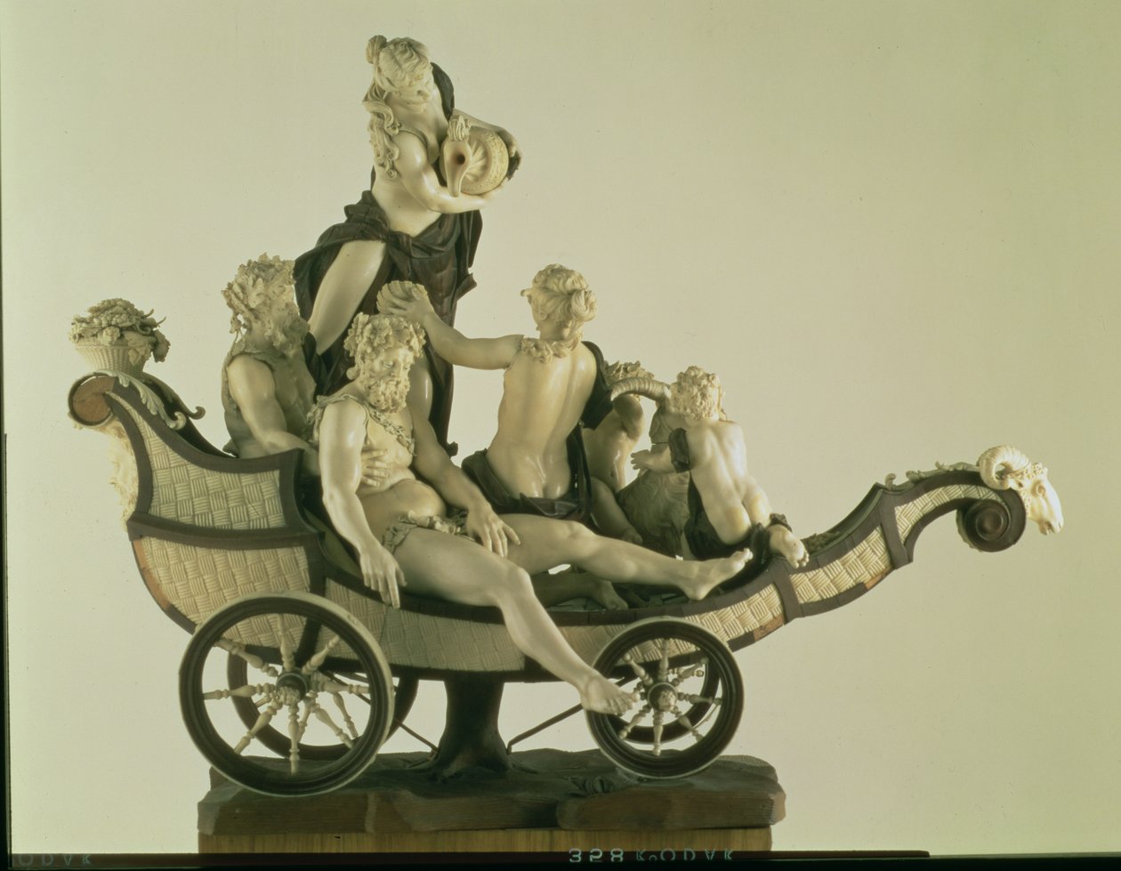 Strijdwagen met Silenus, ivoren sculptuur, München, tweede kwart van de 18e eeuw door Simon Troger