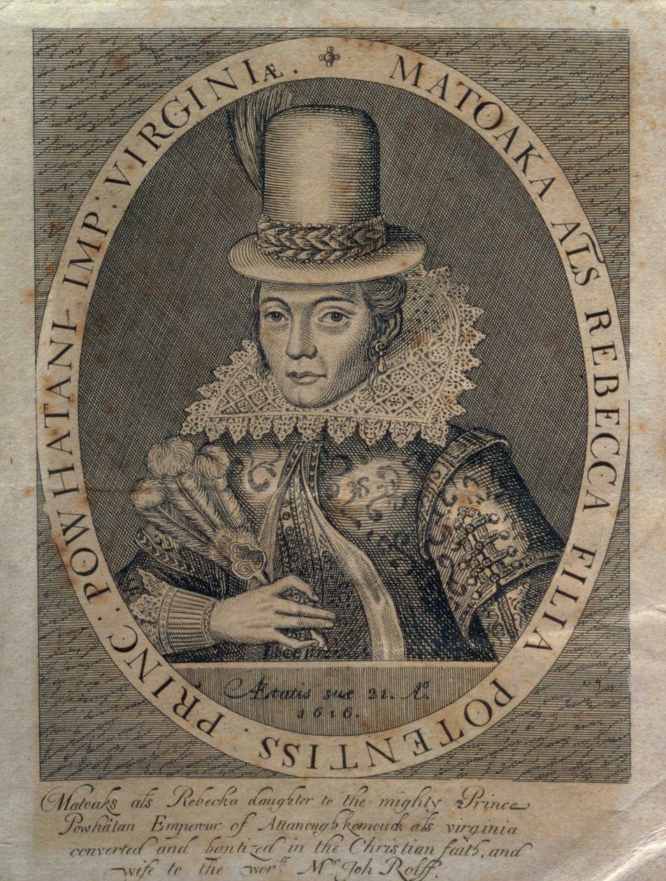 Pocahontas (1595-1617) 1616 door Simon de Passe