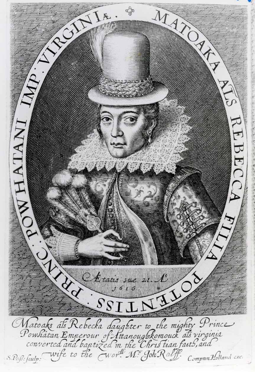 Pocahontas, 1616 door Simon de Passe