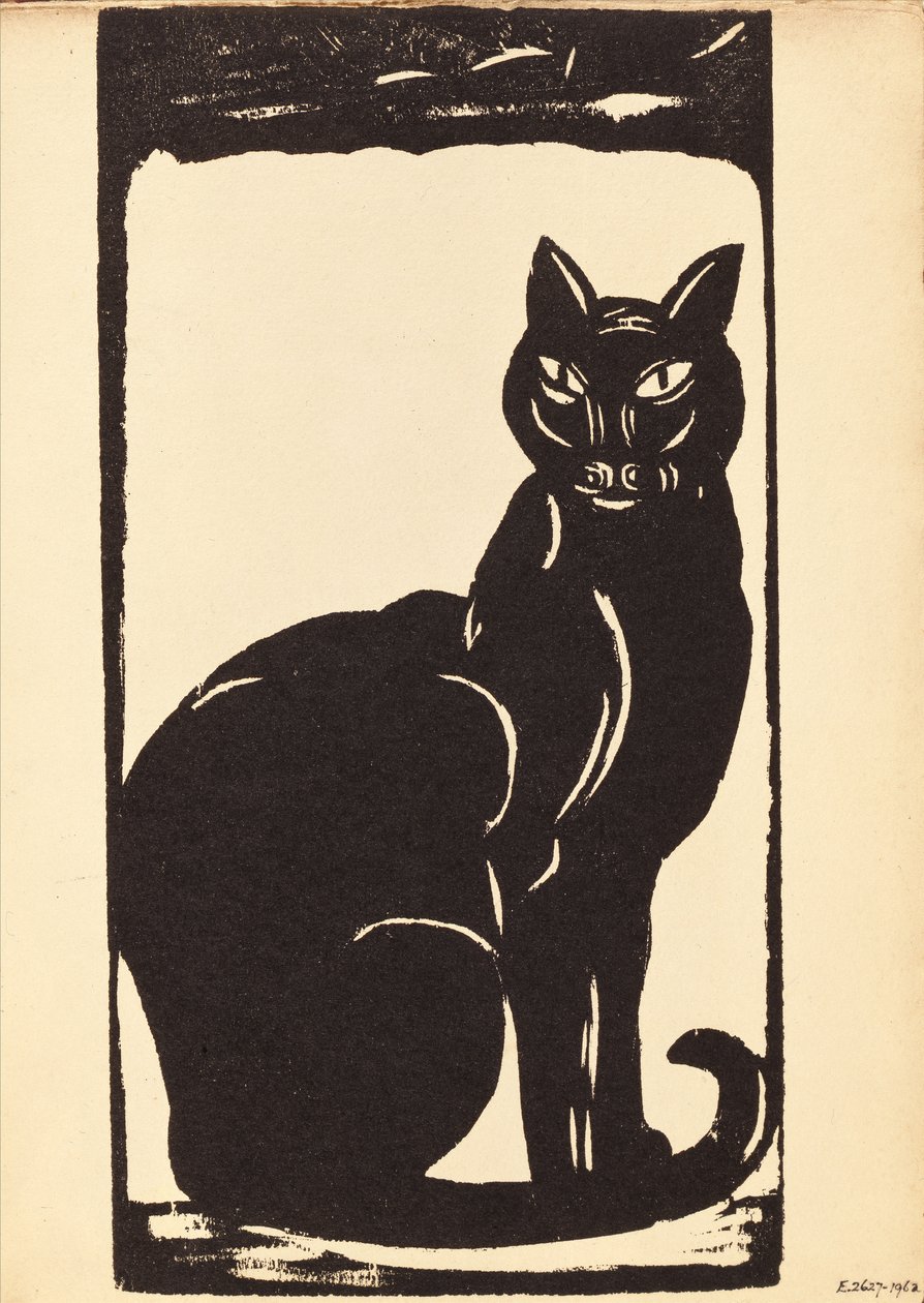 Zwarte kat (houtsnede) door Simon Albert Bussy