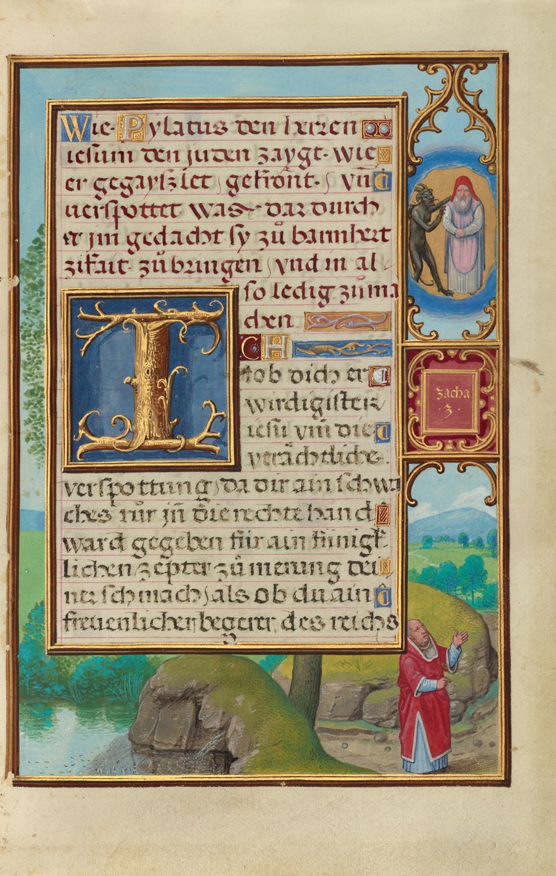 Rand mit der Vision des Hohenpriesters und des Teufels von Sacharja door Simon Bening