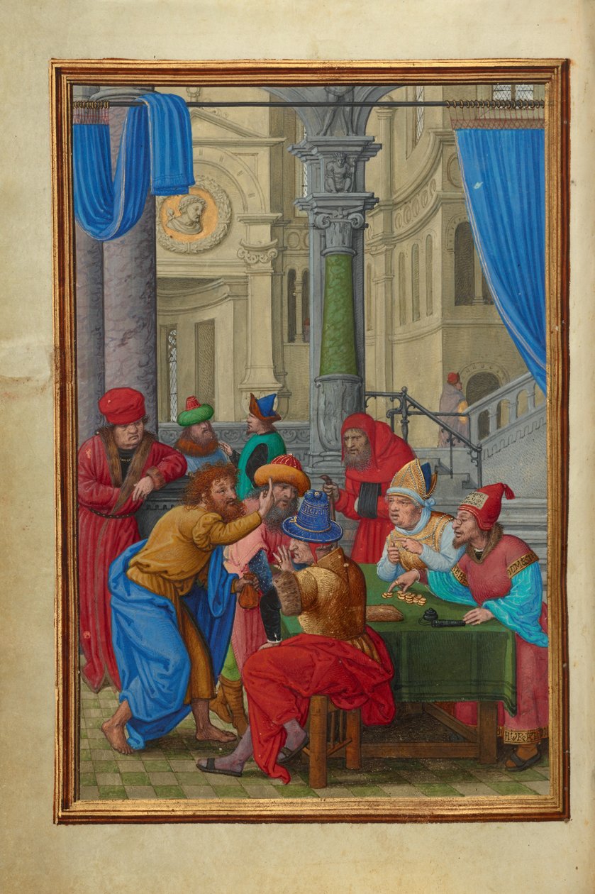 Judas ontvangt de dertig zilverstukken door Simon Bening