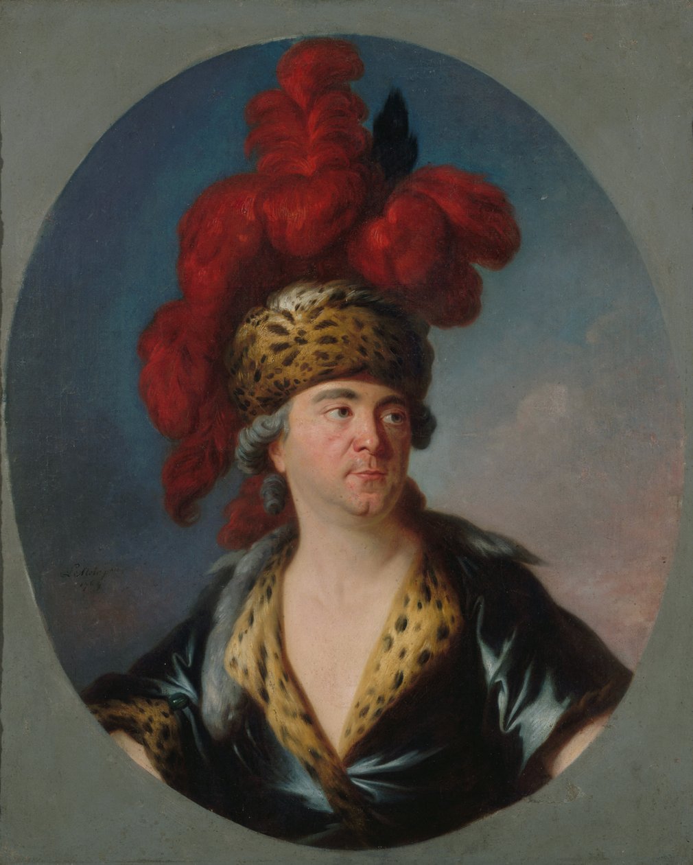 Portret van Henri-Louis Lekain 1728-1778 als Genghis Khan in het toneelstuk..., Eind 1750s door Simon Bernard Lenoir