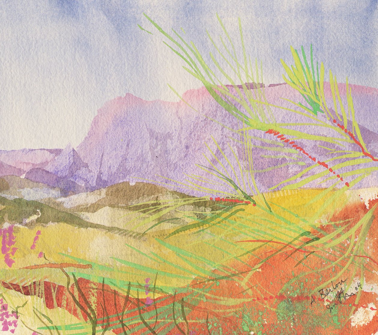 Een Berlou, Frankrijk, 2004 (aquarel) door Simon Fletcher