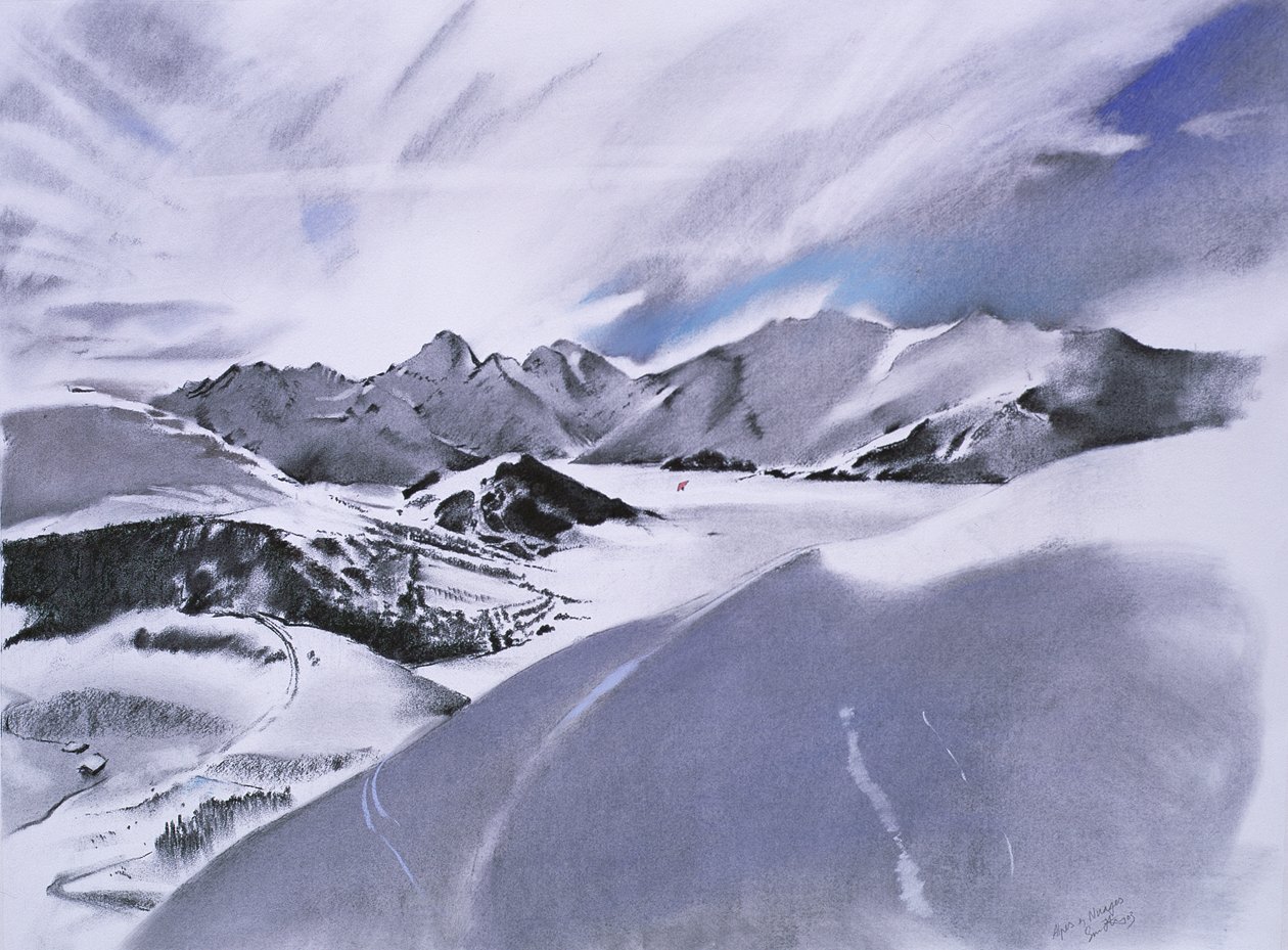 Alpes et nuages, 2003 (pastel en gemengde techniek op papier) door Simon Fletcher