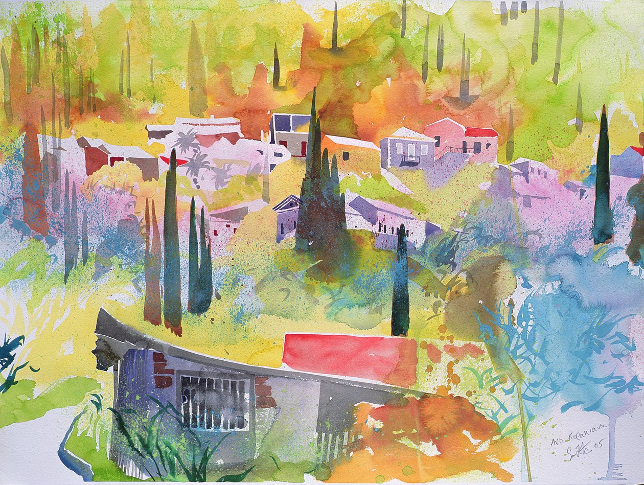 Anno Korikiana, Corfu, 2005 (aquarel) door Simon Fletcher