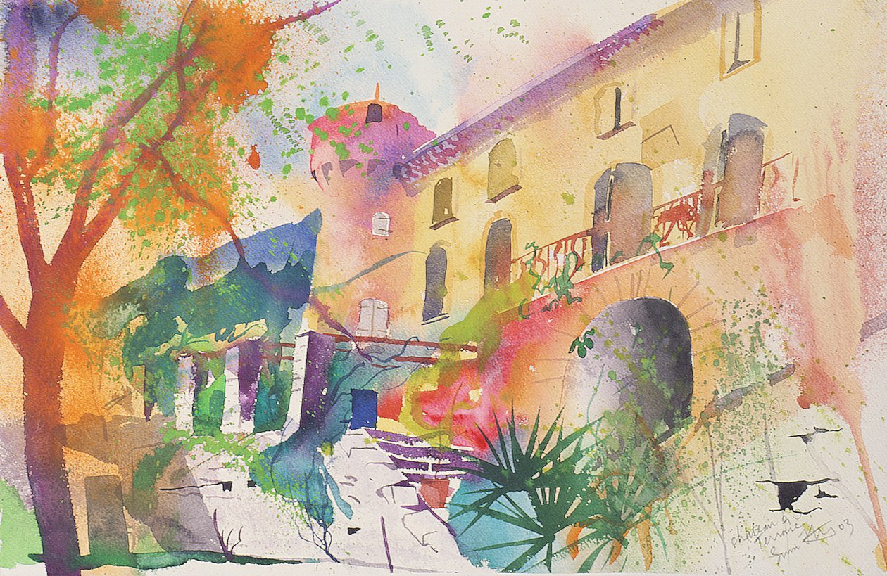 Kasteel en terras, 2003 (aquarel op papier) door Simon Fletcher