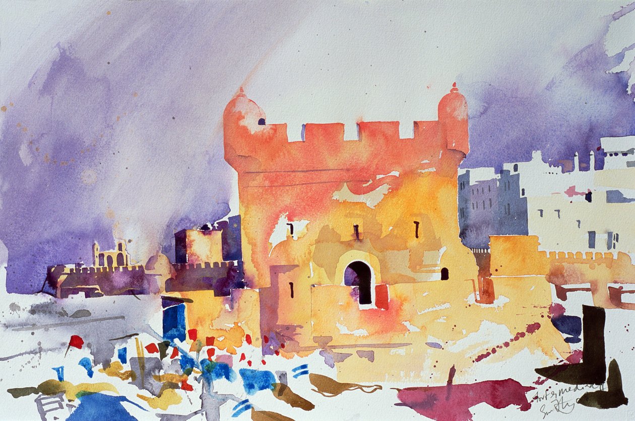 Fort en Medina II (aquarel op papier) door Simon Fletcher