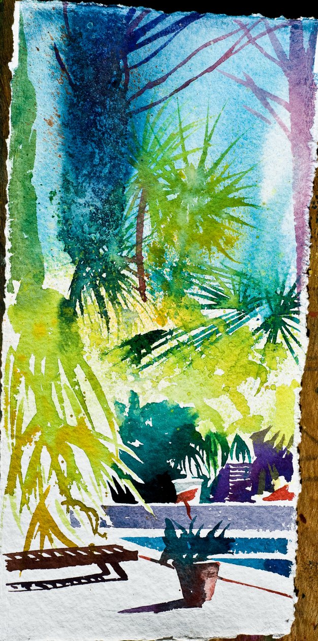 Tuin in het zuiden I (aquarel op papier) door Simon Fletcher