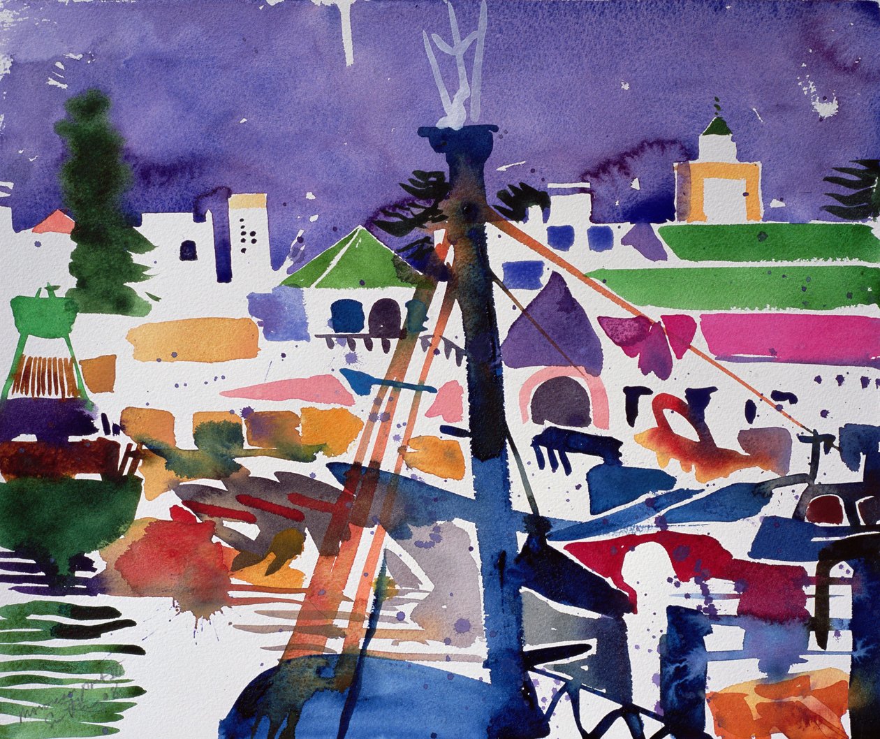 Marokkaanse haven III (aquarel op papier) door Simon Fletcher