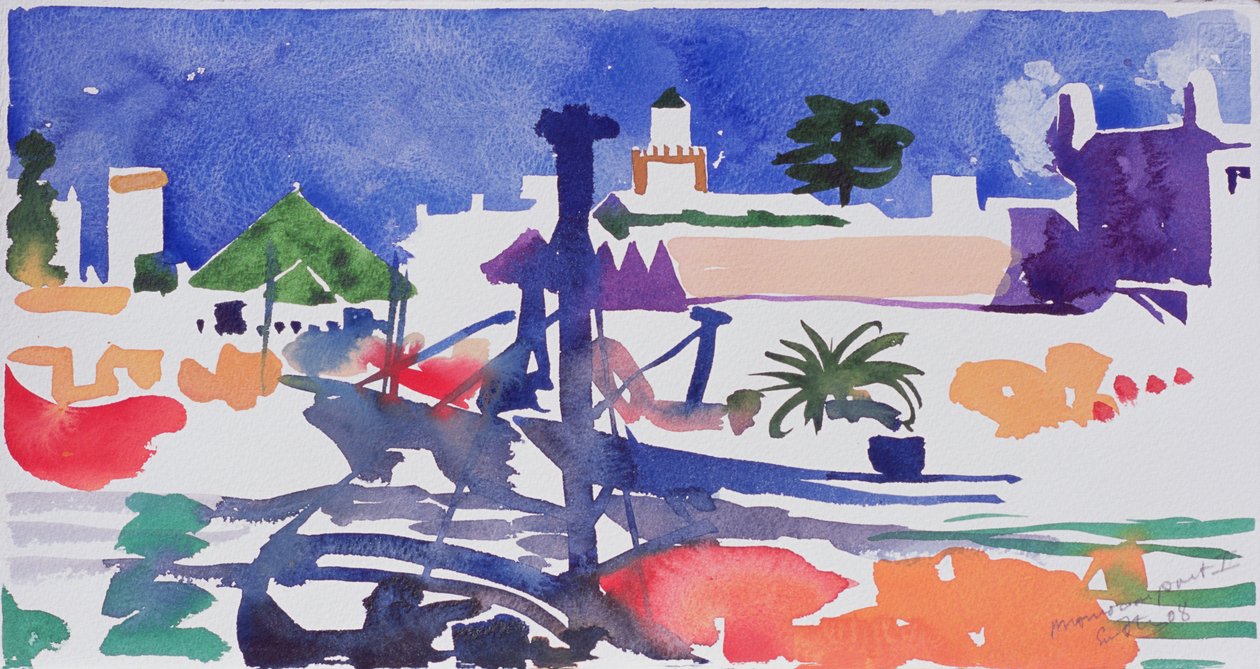 Marokkaanse haven II (aquarel op papier) door Simon Fletcher