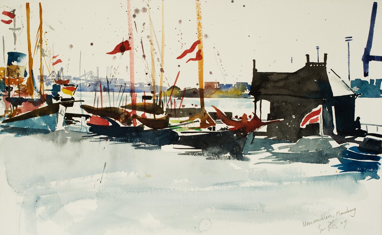 Neumuhlen, Hamburg, 2009 (aquarel) door Simon Fletcher