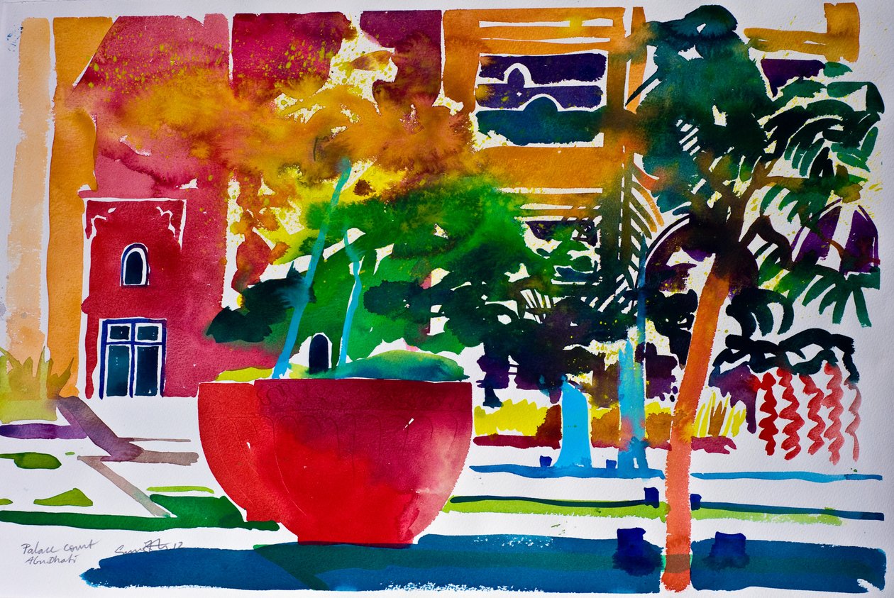 Palace Court, Abu Dhabi, 2012 (aquarel op papier) door Simon Fletcher