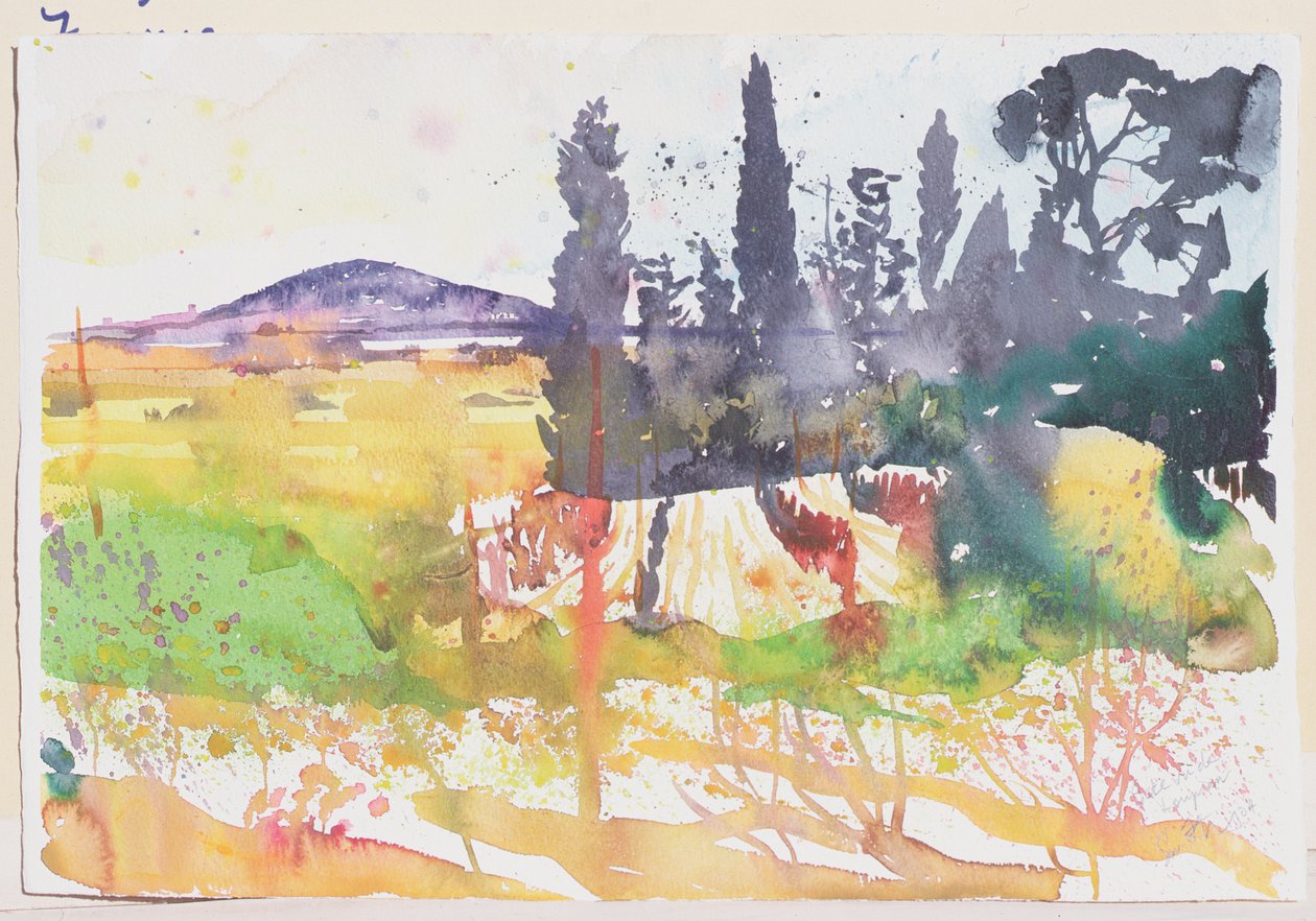 Sète, vu de Loupian, 2004 (aquarel op papier) door Simon Fletcher
