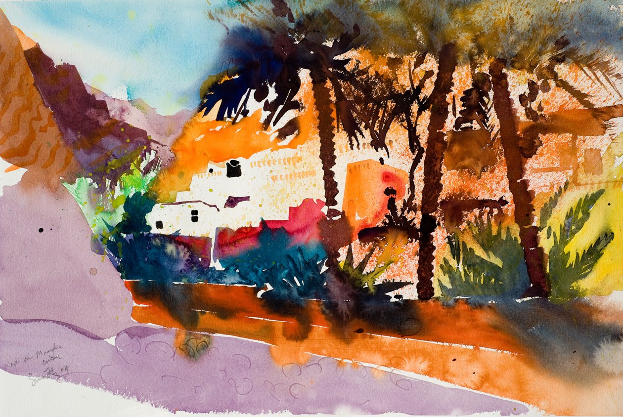 Wadi al Muaydin, 2004 (aquarel) door Simon Fletcher