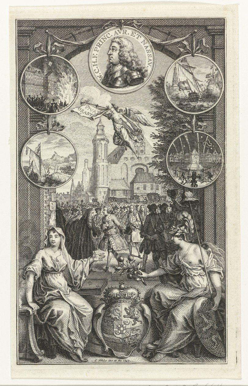Allegorie op de verheffing van Willem IV tot stadhouder, 1747 door Simon Fokke