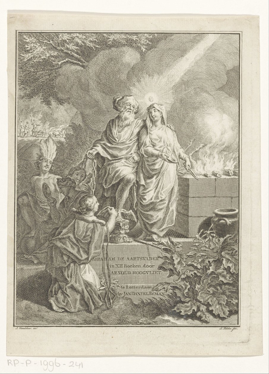 Allegorische titelpagina met aartsvader Abraham en Waarheid door Simon Fokke