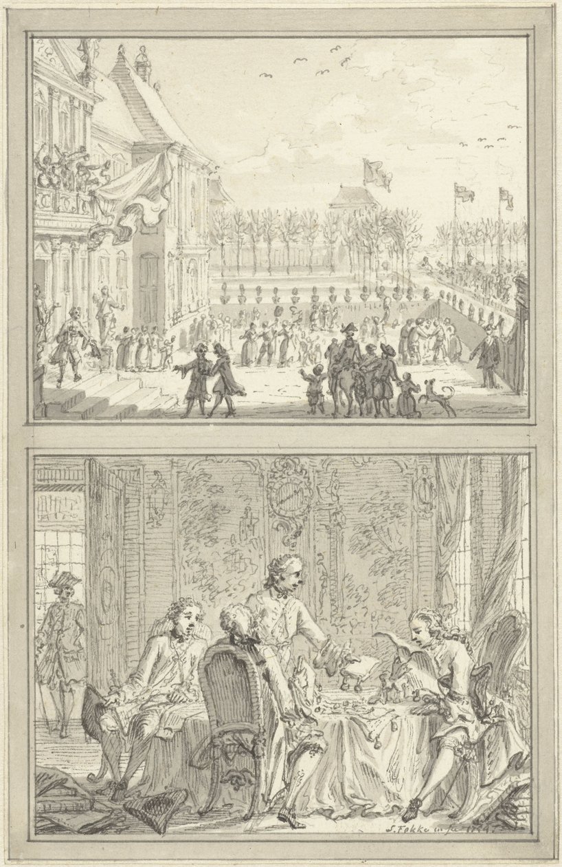 Paleis Honselaarsdijk wisselt van eigenaar / Verkoop van de Pruisische heerlijkheden aan Anna van Hannover, 1754 door Simon Fokke