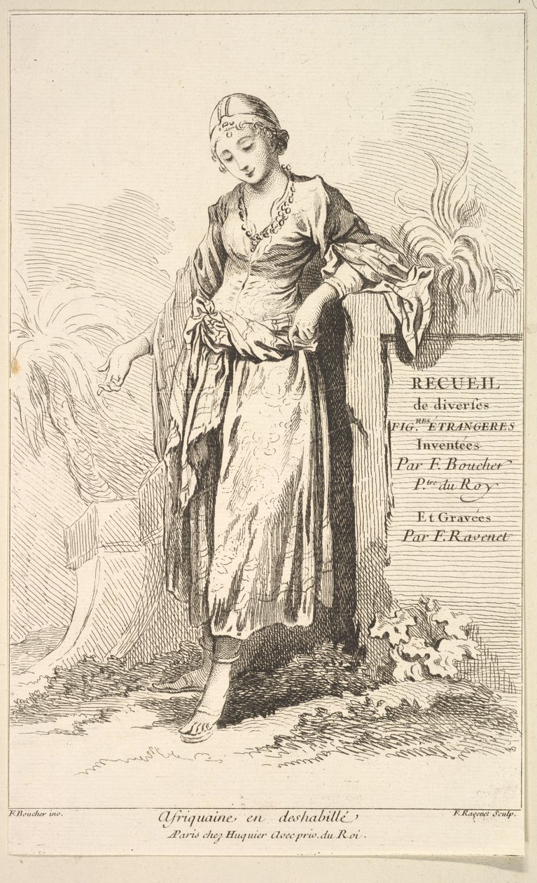 Afrikaanse vrouw in ochtendjas, uit Verzameling van diverse buitenlandse figuren door Simon Francois Ravenet
