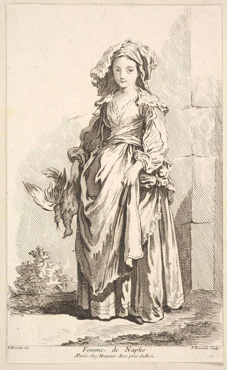 Vrouw uit Napels, uit Recueil de diverses figures étrangères door Simon Francois Ravenet
