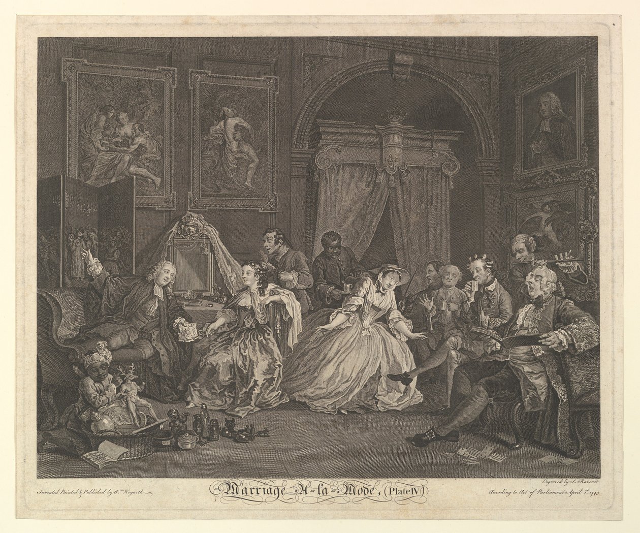 Huwelijk A-la-Mode, Plaat IV, 1 april 1745 door Simon Francois Ravenet